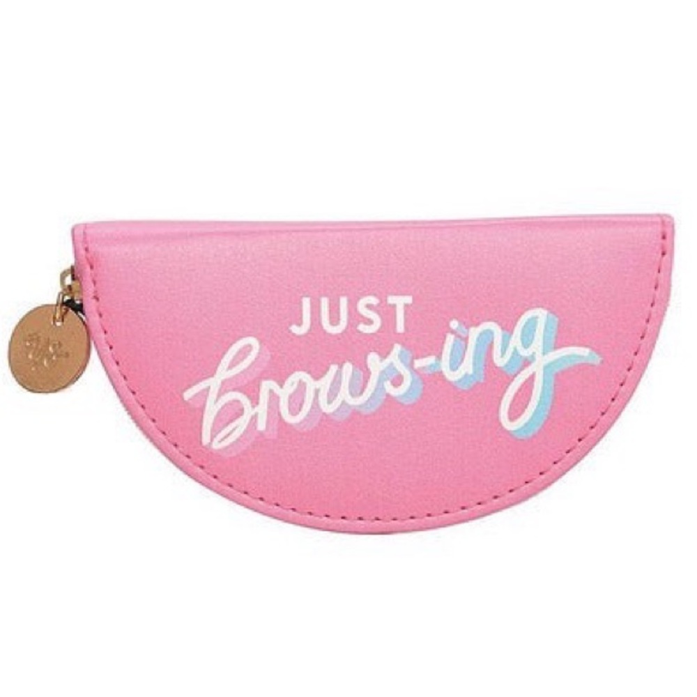 Yes Studio -Just Browsing Eyebrow Kit Zip pink pouch: 5.5" L x 0.75" W x 2.75" H